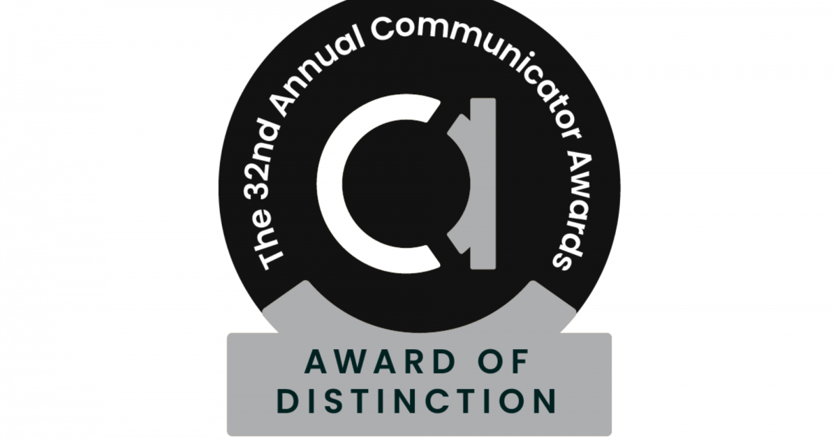 Communicator Award of Distinction graphic honoring Koahnic Broadcast Corporation's art auction marketing campaign.